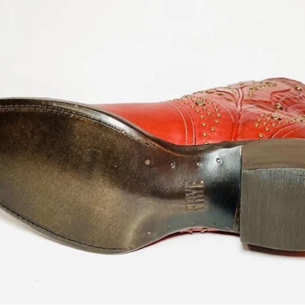 FRYE KELSEA STUD SHORT Bootie HOT WHISKY RED BOOT Wester Women’s Size 7 $598 - Picture 3 of 9